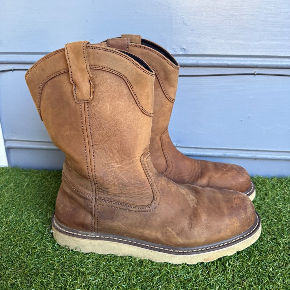 Herman Survivors Brown Leather Safety Toe Work Boots Mens Size 10.5 Pull On